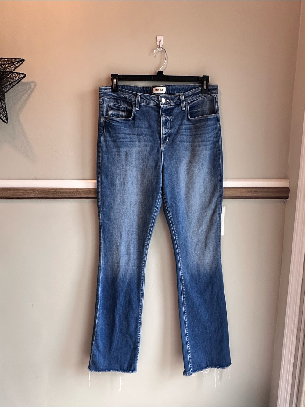 L’agence Ruth High Rise Straight Jeans Cambridge Wash Raw Hem